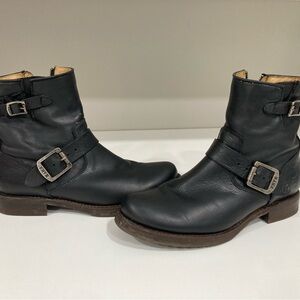 Black Leather Ankle Boots with Buckles